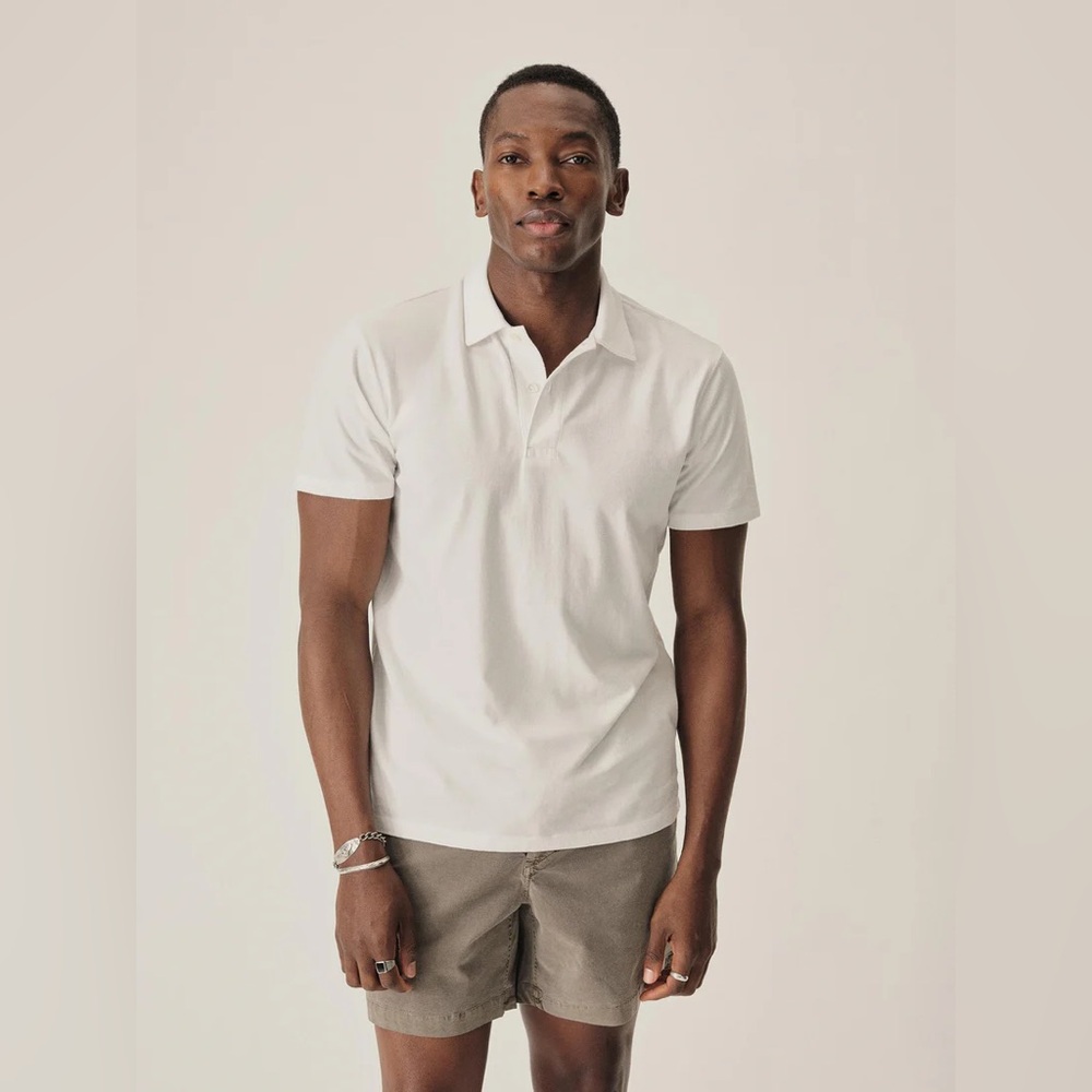 Buck Mason Men’s Polo Shirt White Pique Cotton Short Sleeve Medium M NWOT new